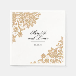 Delicate Lace Zwart en Gouden Script Bruiloft Servet
