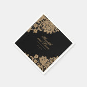 Delicate Lace Zwart en Gouden Script Bruiloft Servet (Hoek)