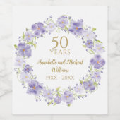 Delicate Lavendel Floral Garland 50e bruiloft Wijn Etiket (Enkel label)