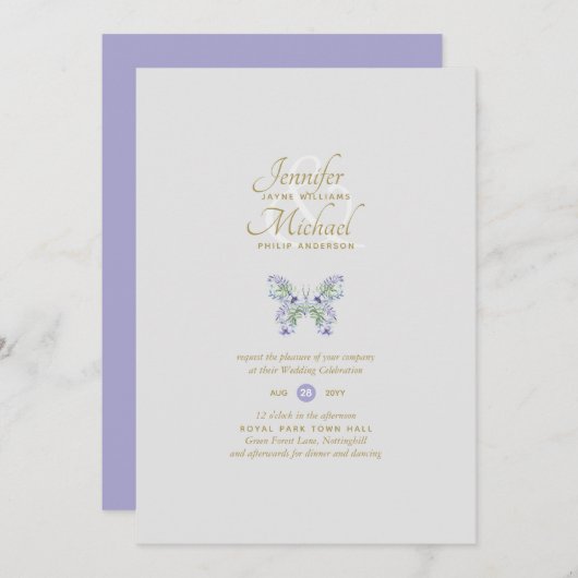 Delicate Lavendel Vlinder Trouw Uitnodiging (Voorkant / Achterkant)