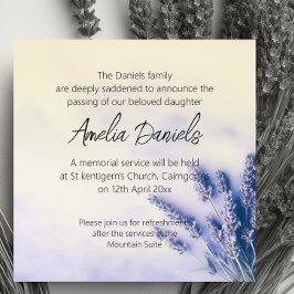 Delicate Lavender Funeral Announcement Kaart