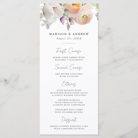 Delicate lente bloemenbruiloft menu (Voorkant)