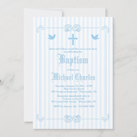 Delicate Lijst Blue Religious Invitation Kaart (Voorkant)