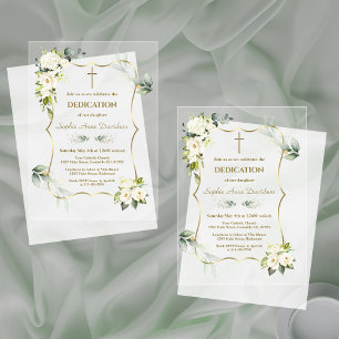 Delicate Luchtig Groen Witte Bloemen Toewijding Acryl Uitnodigingen