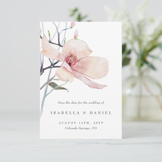 Delicate Magnolia Bruiloft Bewaar de datum Kaart (Staand voorkant)