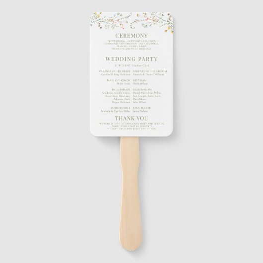 Delicate Meadow Wildflower Wreath Wedding Program Handwaaier (Achterkant)