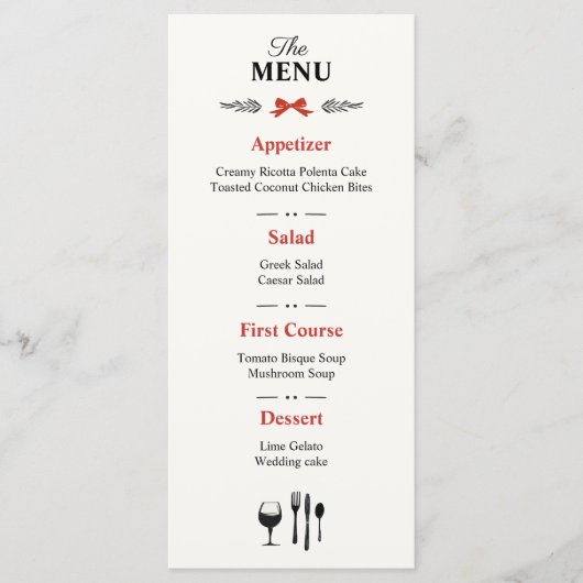 Delicate Modern Zwart-Wit Trouwmenu Menu (Voorkant)