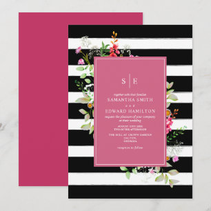 Delicate Neon Wildflower Stripe Hot Pink Weddensch Kaart