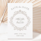 Delicate Neutral Crest Wedding Save The Date