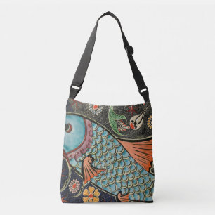 Delicate Ocean Mosaic Coastal Koi Fish Crossbody Tas