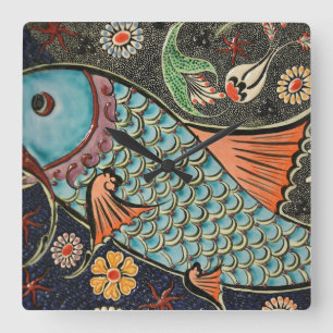 Delicate Ocean Mosaic Coastal Koi Fish Vierkante Klok