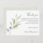 Delicate Olijf en bladeren groen Bruiloft dank u Briefkaart (Voorkant / Achterkant)