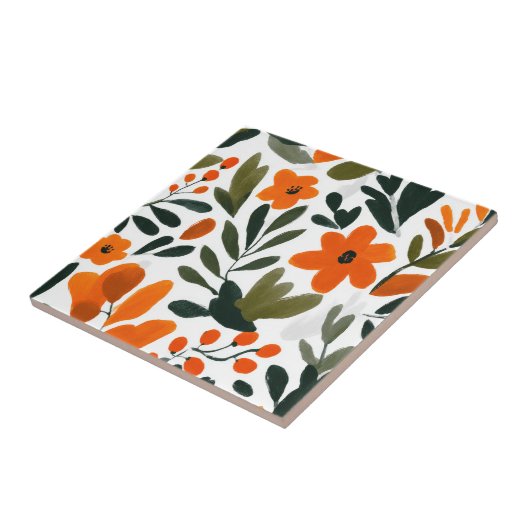 Delicate Orange Flowers Spring Floral Pattern  Tegeltje (Zijkant)