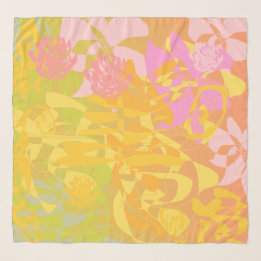 Delicate Orange Olive Green Floral Chiffon Scarf Sjaal