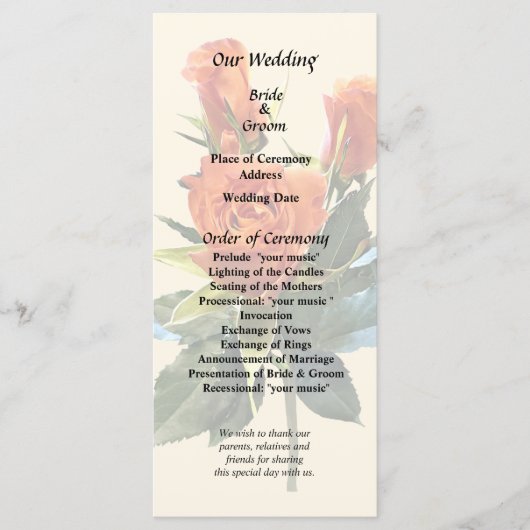 Delicate Oranje Rosebuds Trouwprogramma Programma (Voorkant)
