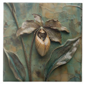 Delicate Orchid Lady Slipper Faux Relief Tegeltje (Voorkant)