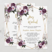 Delicate Paarse Floral Gold Bachelorette Weekend Kaart (Voorkant / Achterkant)