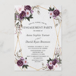 Delicate Paarse Pink Peony Flowers Gold Verloving Kaart