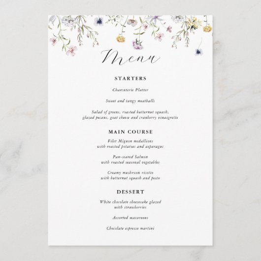 Delicate Paarse Wilde Bloem Huwelijksmenu Menu (Voorkant)