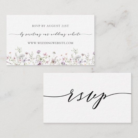 Delicate Paarse Wildflower Wedding RSVP Online Enc Informatiekaartje (Voorkant / Achterkant)