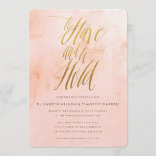 Delicate Paint Blush en Gouden Huwelijksuitnodigin Kaart