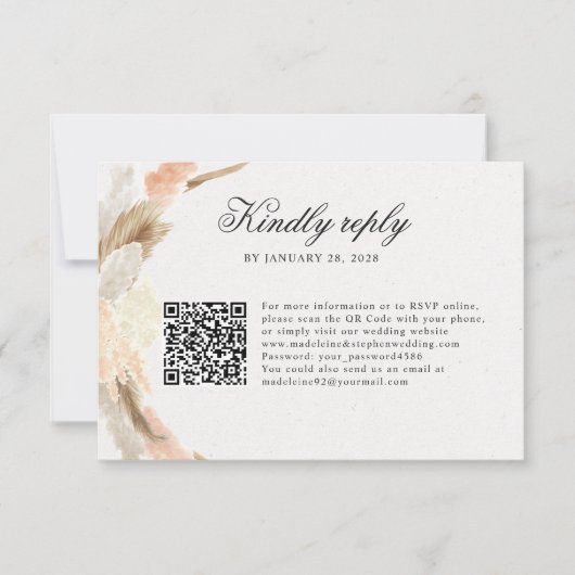 Delicate pampas gras online RSVP QR Code Kaartje (Voorkant)