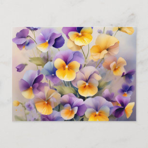 Delicate Pansy Flowers in Zachte Waterverf Briefkaart