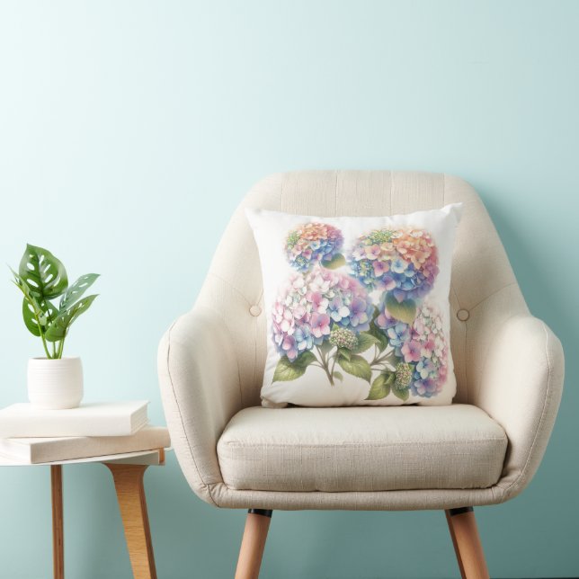 Delicate Pastel Watercolor Hydrangeas Throw Pillow Kussen (Stoel)