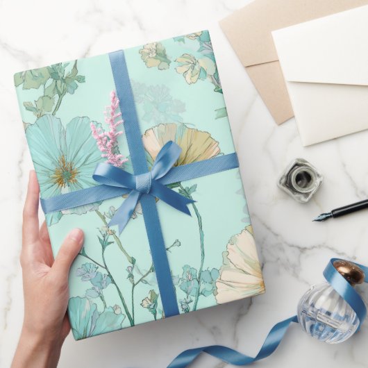 Delicate Pastel Wildflower Mint Floral Pattern Cadeaupapier (Geschenken)