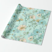 Delicate Pastel Wildflower Mint Floral Pattern Cadeaupapier (Uitgerold)