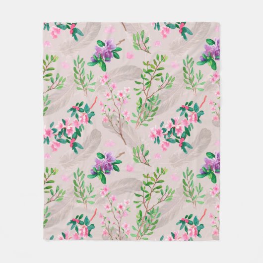 Delicate pattern with rhododendron flowers and fea fleece deken (Voorkant)