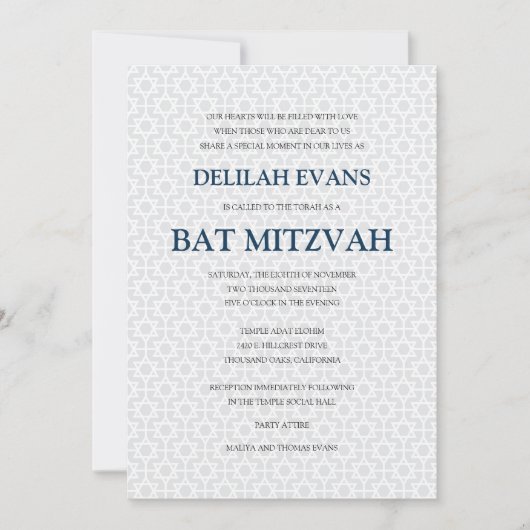 Delicate Patterned Bat Mitzvah Kaart (Voorkant)