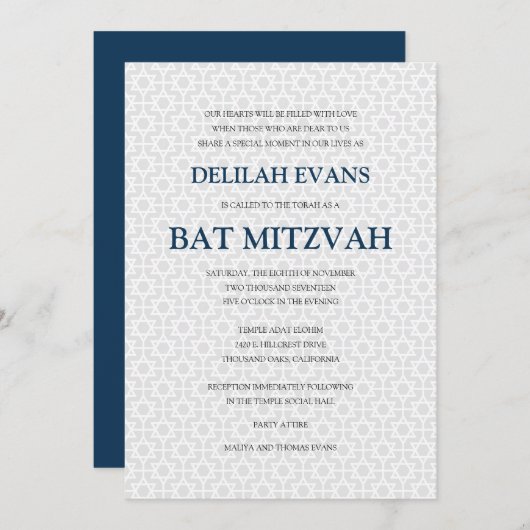 Delicate Patterned Bat Mitzvah Kaart (Voorkant / Achterkant)