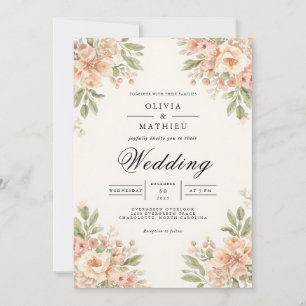 Delicate Peach Bloom Arch Wedding Kaart