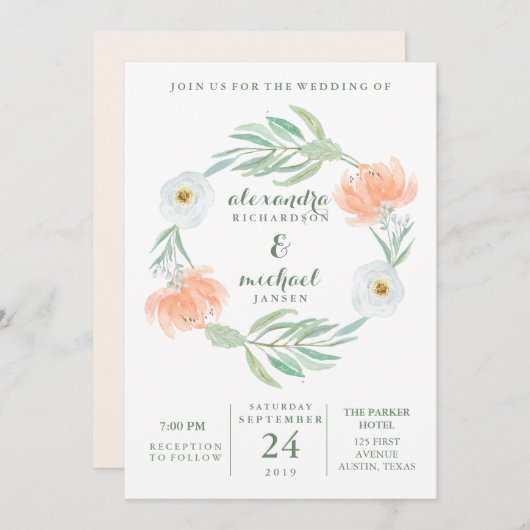 Delicate Peach Floral en Eucalyptus | Weddenschap Kaart (Voorkant / Achterkant)