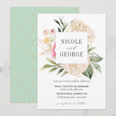 Delicate Peony Gold Geometric Waterverf bruiloft Kaart (Voorkant / Achterkant)