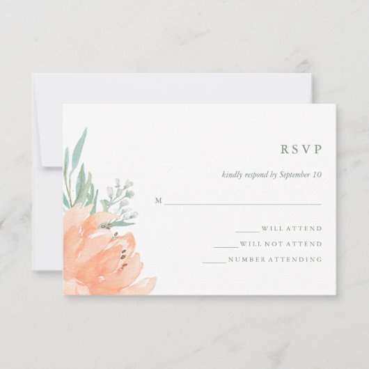 Delicate Perzik Bloemen en Eucalyptus Wedding RSVP (Voorkant)