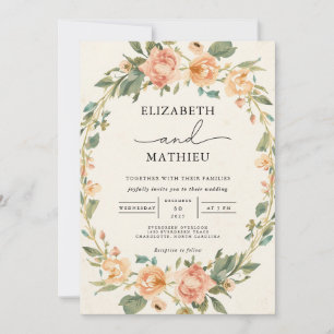 Delicate Perzik Bloemen Ovaal Lijst Wedding Kaart