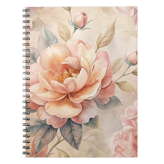 Delicate Perzik Tone Floral Waterverf Notitieboek (Voorkant)