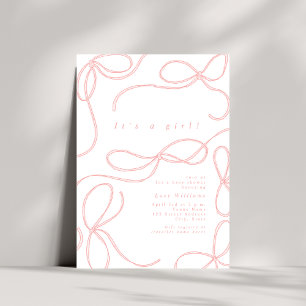 Delicate Pink Bows Girl Baby shower Coquette Kaart