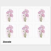 Delicate Pink Cosmos Flower Waterverf Vierkante Sticker (Vel)