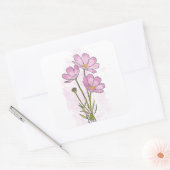 Delicate Pink Cosmos Flower Waterverf Vierkante Sticker (Envelop)