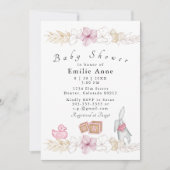 Delicate Pink Floral Baby shower Uitnodiging (Voorkant)