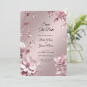 Delicate Pink Floral Frame Save The Date (Debout devant)