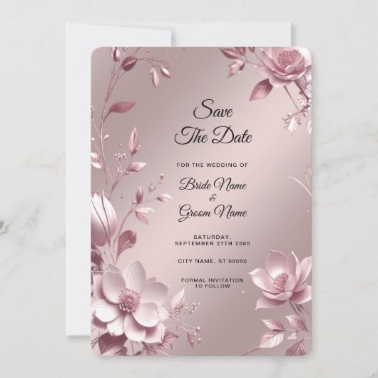Delicate Pink Floral Frame Save The Date (Devant)