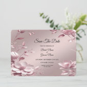 Delicate Pink Floral Frame Save The Date (Debout devant)