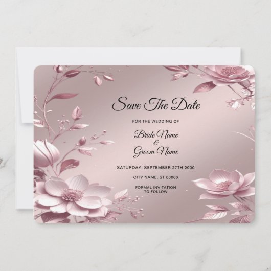 Delicate Pink Floral Frame Save The Date (Devant)