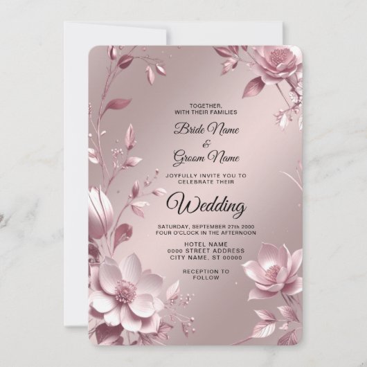 Delicate Pink Floral Frame Wedding Invitation (Devant)