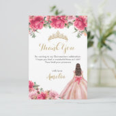 Delicate Pink Floral Princess Roos Gold Quinceañer Bedankkaart (Staand voorkant)