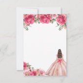 Delicate Pink Floral Princess Roos Gold Quinceañer Bedankkaart (Achterkant)